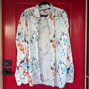 Patrick James XXL Splatter Paint Long Sleeve Button Mens Shirt Luchiano Visconti